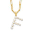Sterling Silver Gold-plated 3-5.5mm White Button Freshwater Cultured Pearl LETTER F 18 inch Necklace