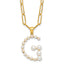 Sterling Silver Gold-plated 3-5.5mm White Button Freshwater Cultured Pearl LETTER G 18 inch Necklace