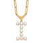 Sterling Silver Gold-plated 3-5.5mm White Button Freshwater Cultured Pearl LETTER I 18 inch Necklace