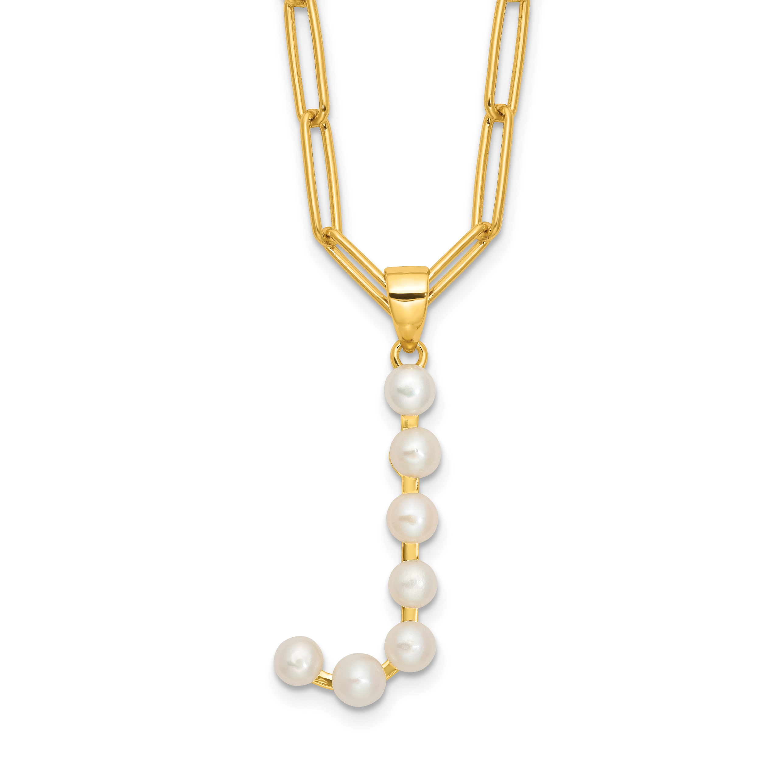 Sterling Silver Gold-plated 3-5.5mm White Button Freshwater Cultured Pearl LETTER J 18 inch Necklace Main image