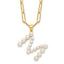 Sterling Silver Gold-plated 3-5.5mm White Button Freshwater Cultured Pearl LETTER M 18 inch Necklace