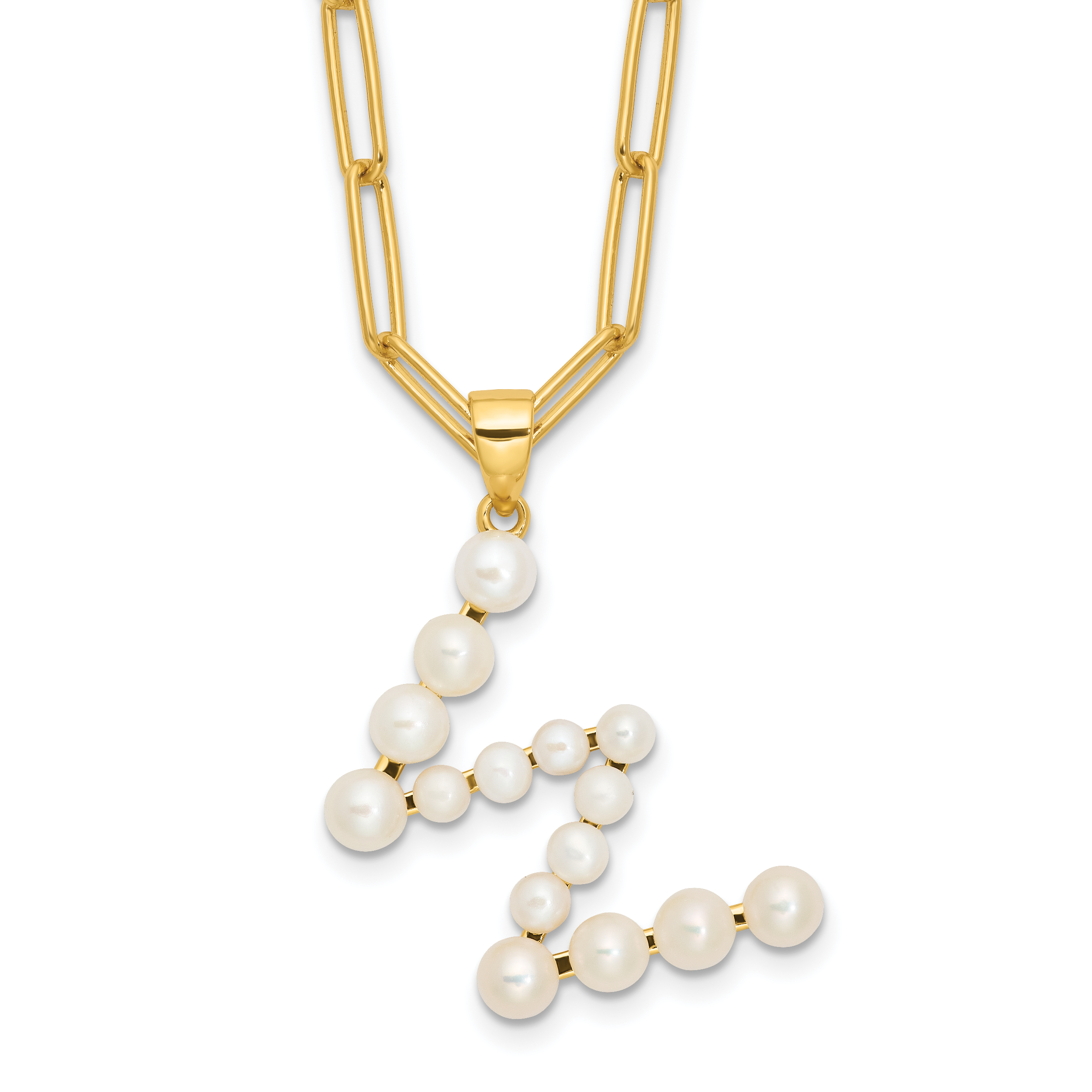 Sterling Silver Gold-plated 3-5.5mm White Button Freshwater Cultured Pearl LETTER W 18 inch Necklace Main image