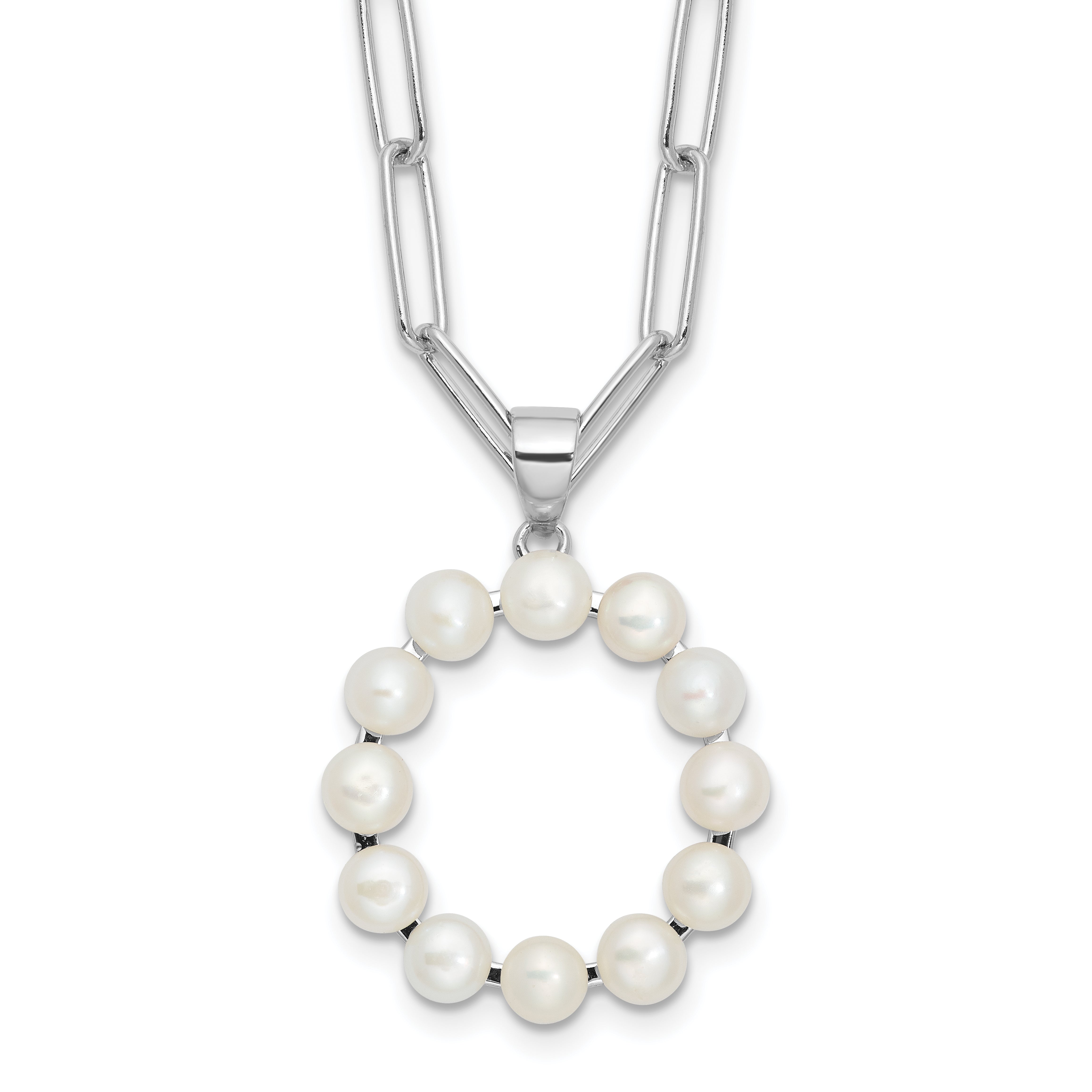 Sterling Silver Rhodium-Rhodium-Plated 3-5.5mm White Button Freshwater Cultured Pearl LETTER O 18 inch Necklace