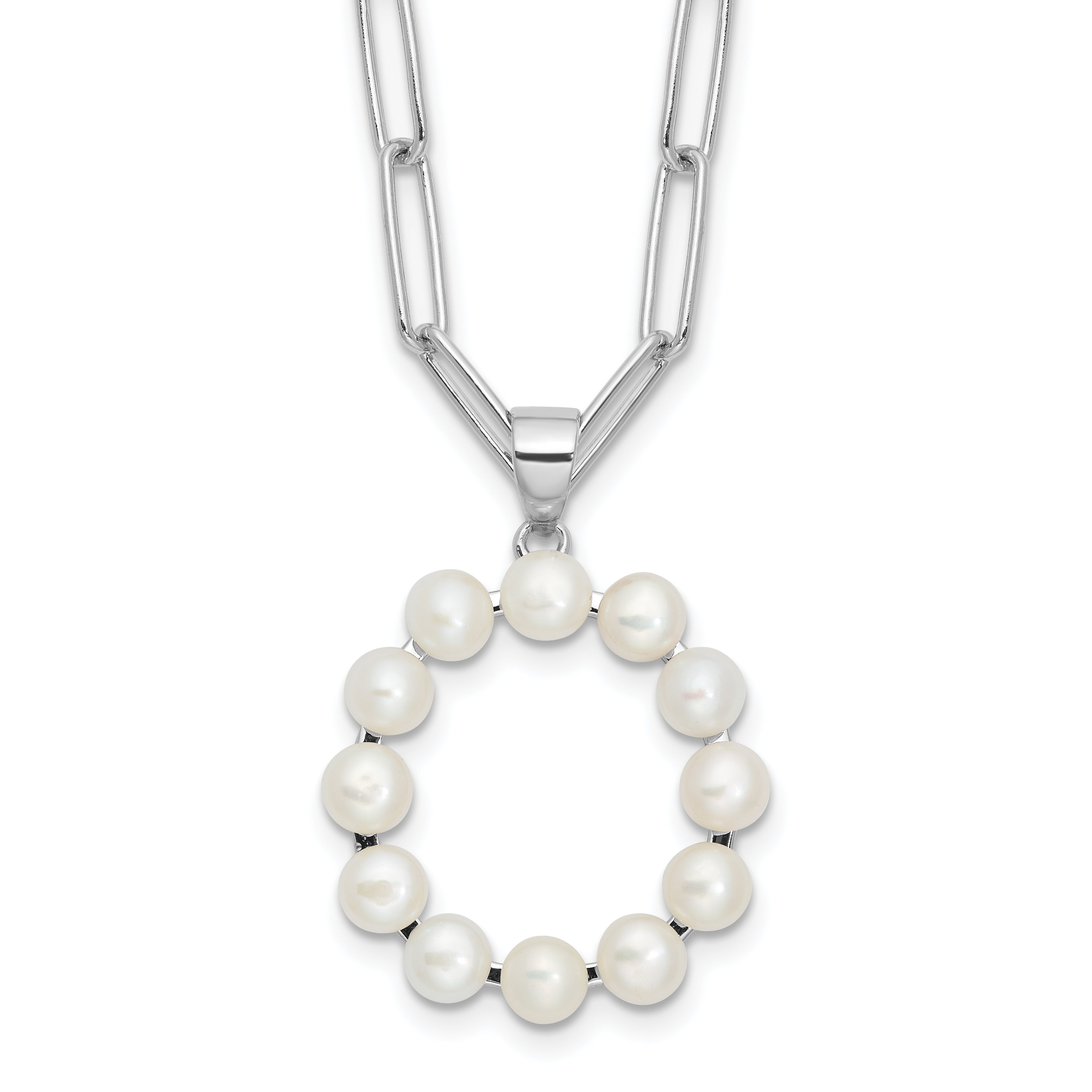 Sterling Silver Rhodium-Rhodium-Plated 3-5.5mm White Button Freshwater Cultured Pearl LETTER O 18 inch Necklace