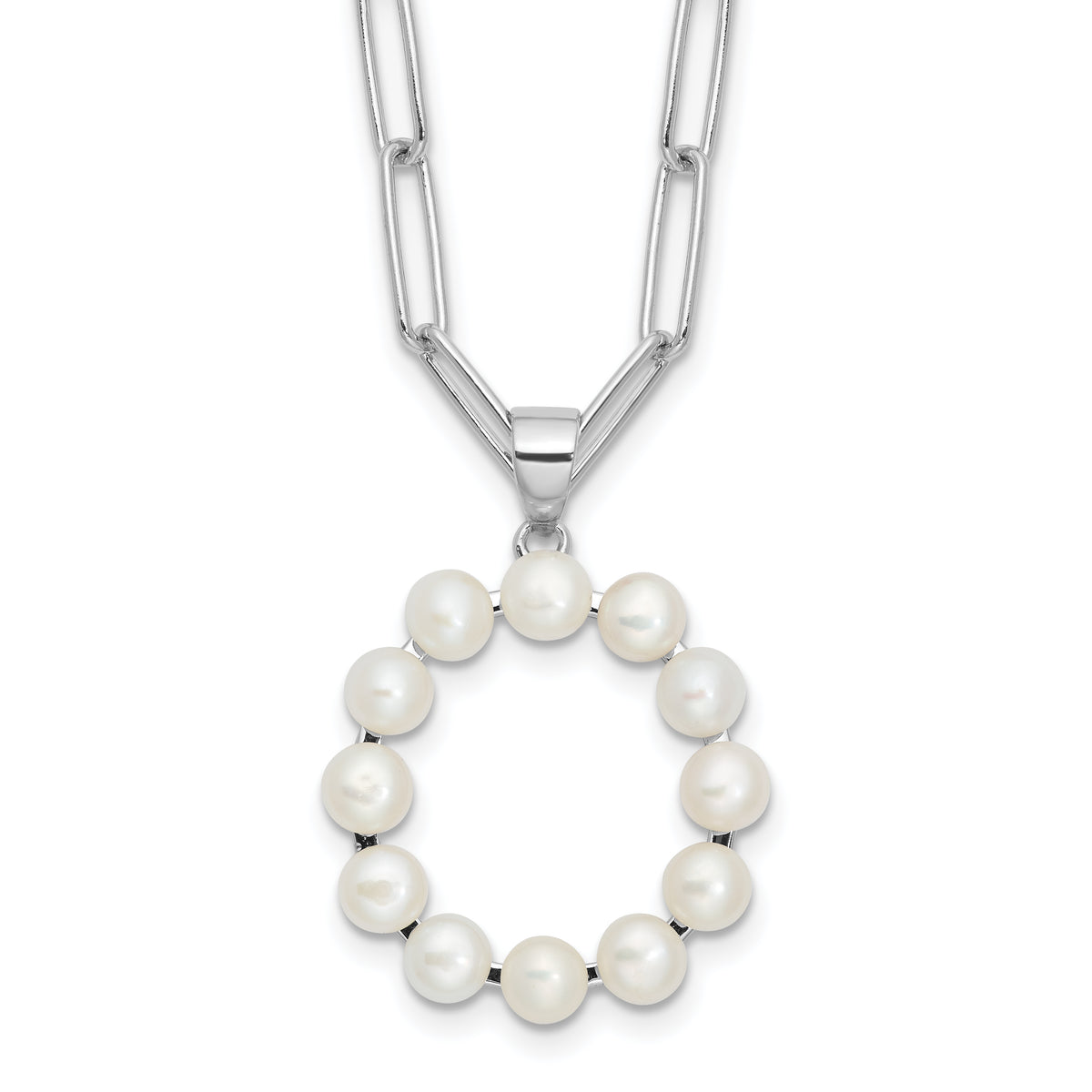 Sterling Silver Rhodium-Rhodium-Plated 3-5.5mm White Button Freshwater Cultured Pearl LETTER O 18 inch Necklace