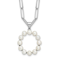 Sterling Silver Rhodium-Rhodium-Plated 3-5.5mm White Button Freshwater Cultured Pearl LETTER O 18 inch Necklace