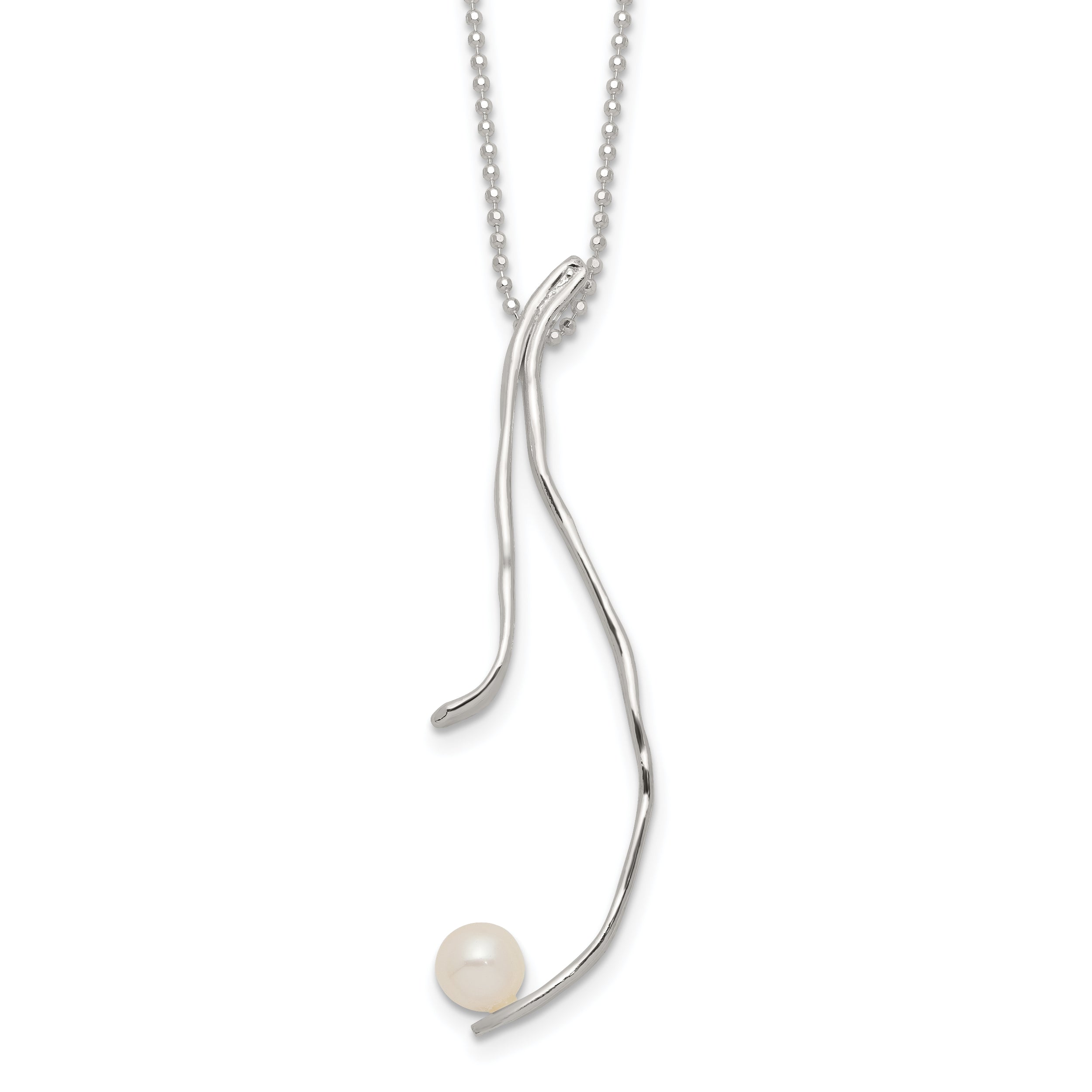 Sterling Silver Rhodium-Platedod-plated Hammered FWC Pearl w/2 in ext Necklace