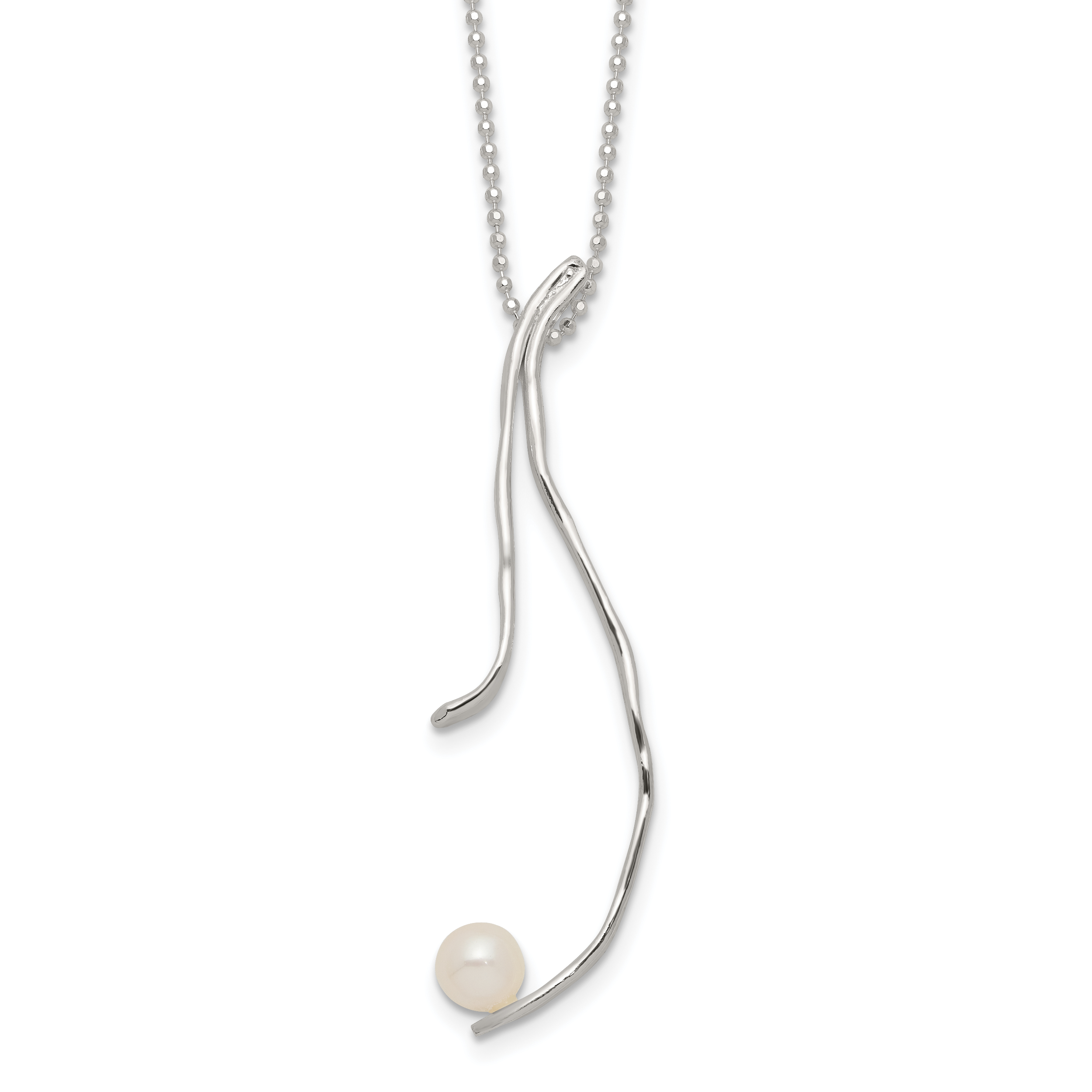 Sterling Silver Rhodium-Platedod-plated Hammered FWC Pearl w/2 in ext Necklace Main image