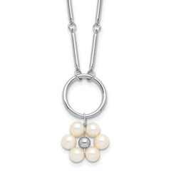 Sterling SilverRhodium-Rhodium-Plated 4-5mm FWC Pearl Flowers w/1.75in ext Necklace