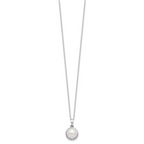 Sterling Silver Rhodium-plated 8-9.5mm White Button Freshwater Cultured Pearl and CZ 17 inch Necklace and Post Earrings Set