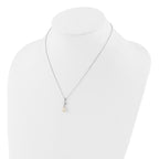 Sterling Silver Rhodium-plated 7-8mm White Teardrop Freshwater Cultured Pearl and CZ 17 inch Necklace and Post Dangle Earrings Set