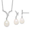 Sterling Silver Rhodium-plated 7-9mm White Teardrop Freshwater Cultured Pearl and CZ 18 inch Necklace and Post Dangle Earrings Set
