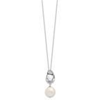 Sterling Silver Rhodium-plated 13-14mm White Coin Freshwater Cultured Pearl 17 inch Necklace and Post Dangle Earrings Set