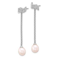 Sterling Silver Rhodium-plated 8-10mm White Teardrop Freshwater Cultured Pearl and CZ 18 inch with 2 inch Extension Necklace and Post Dangle Earrings Set