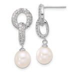 Sterling Silver Rhodium-plated 7-9mm White Teardrop Freshwater Cultured Pearl and CZ 17 inch Necklace and Post Dangle Earrings Set