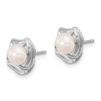 Sterling Silver Rhodium-plated 5-7mm White Button Freshwater Cultured Pearl 18 inch Necklace and Post Earrings Set