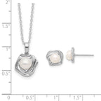 Sterling Silver Rhodium-plated 5-7mm White Button Freshwater Cultured Pearl 18 inch Necklace and Post Earrings Set