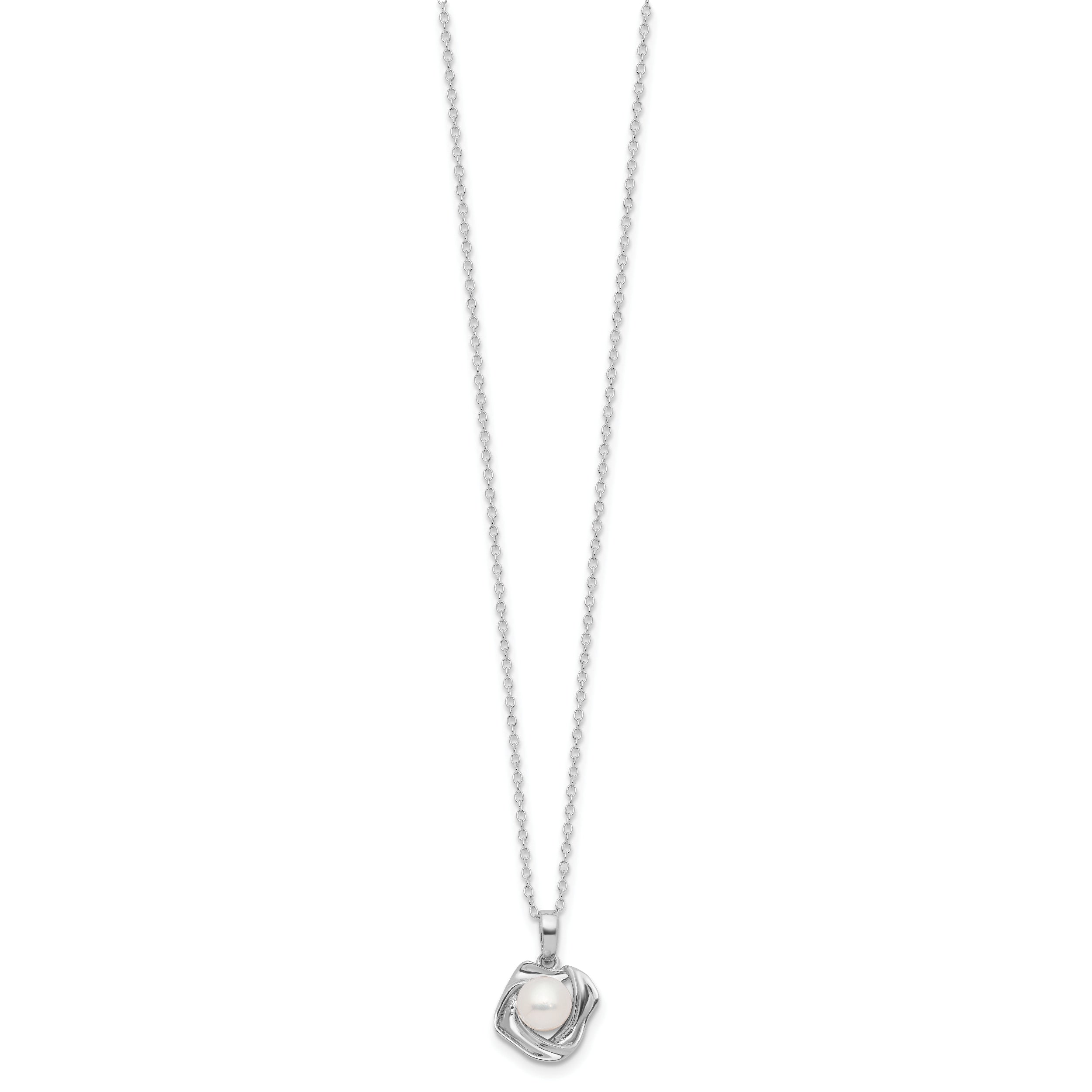 Sterling Silver Rhodium-plated 5-7mm White Button Freshwater Cultured Pearl 18 inch Necklace and Post Earrings Set