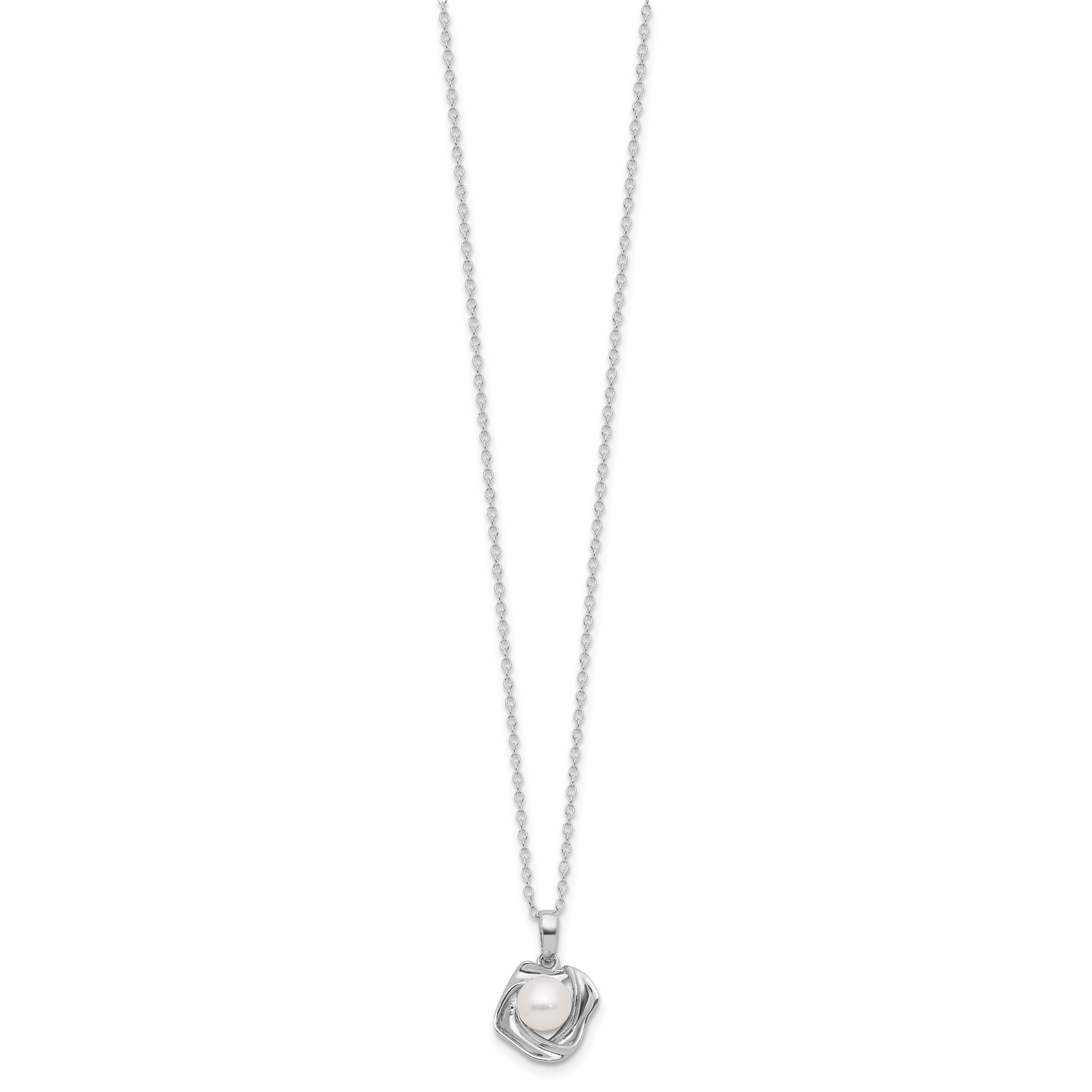 Sterling Silver Rhodium-plated 5-7mm White Button Freshwater Cultured Pearl 18 inch Necklace and Post Earrings Set