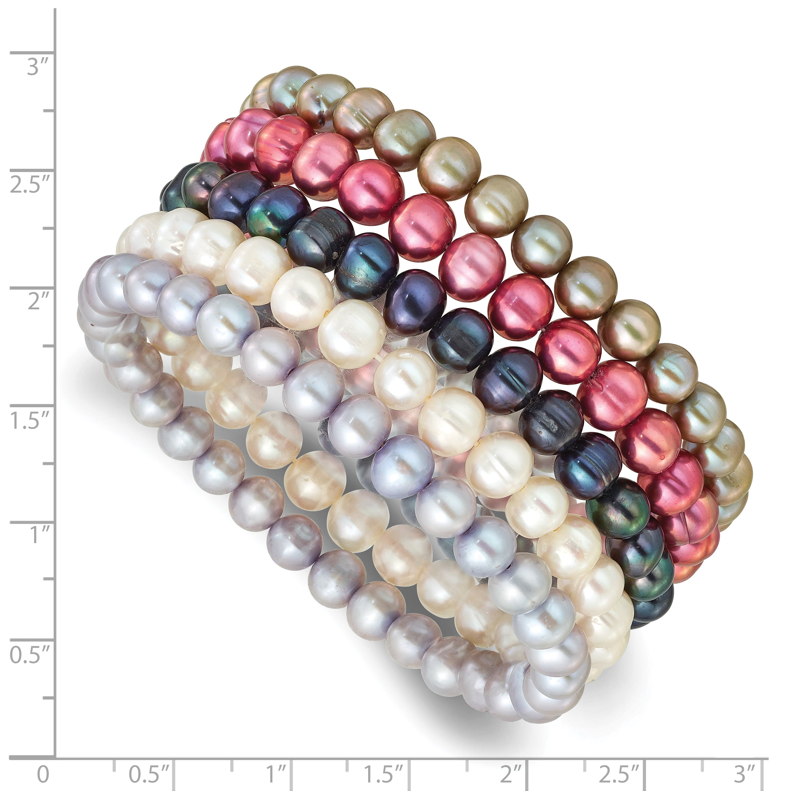 7-8mm Semi-Round Grey/White/Black/Red/Green Freshwater Cultured Pearl Stretch 5-Bracelet Set