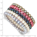 7-8mm Semi-Round Grey/White/Black/Red/Green Freshwater Cultured Pearl Stretch 5-Bracelet Set