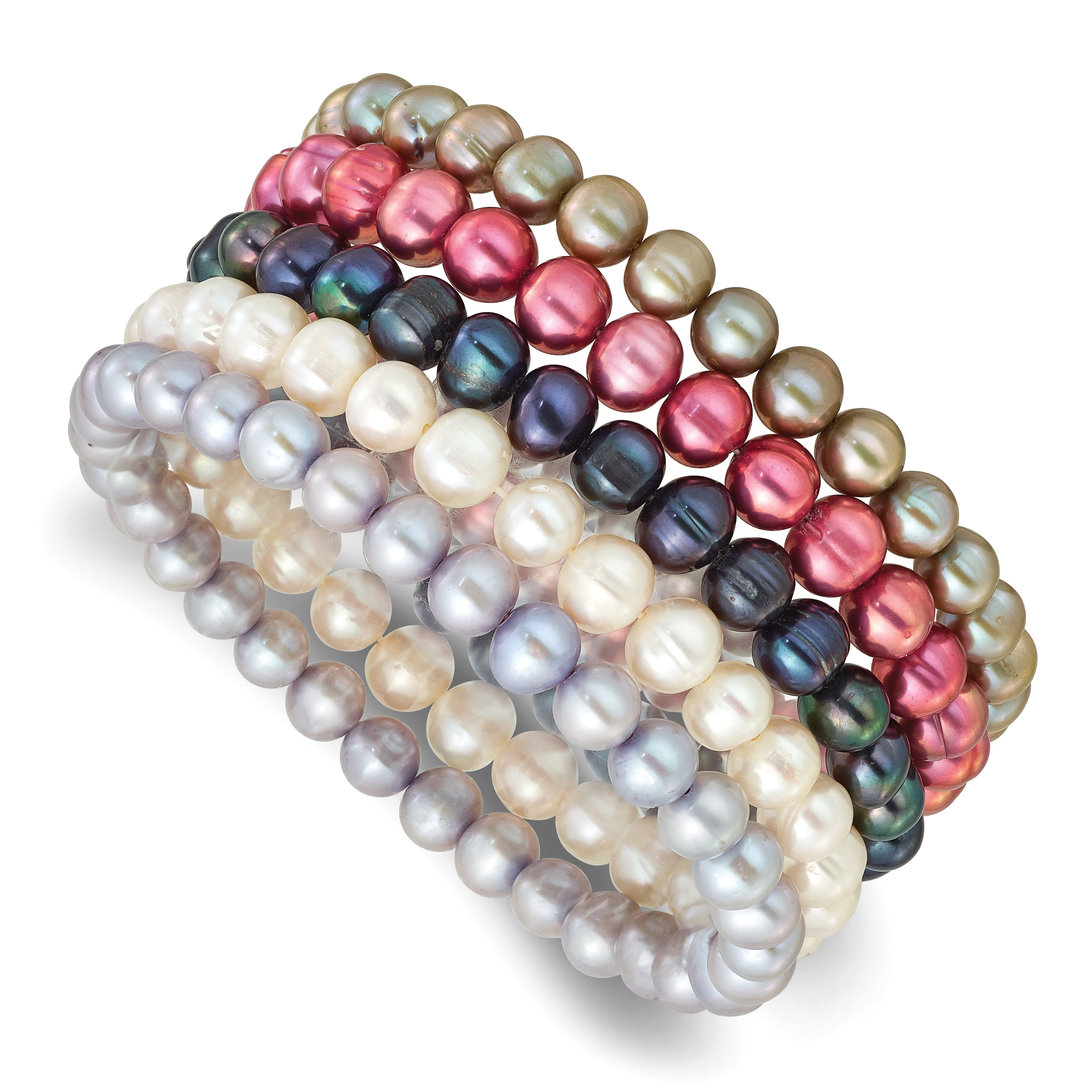 7-8mm Semi-Round Grey/White/Black/Red/Green Freshwater Cultured Pearl Stretch 5-Bracelet Set Main image