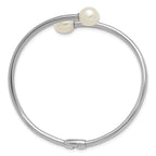 Sterling Silver Rhodium-plated 7-9mm Teardrop White Freshwater Cultured Pearl Hinged Bangle