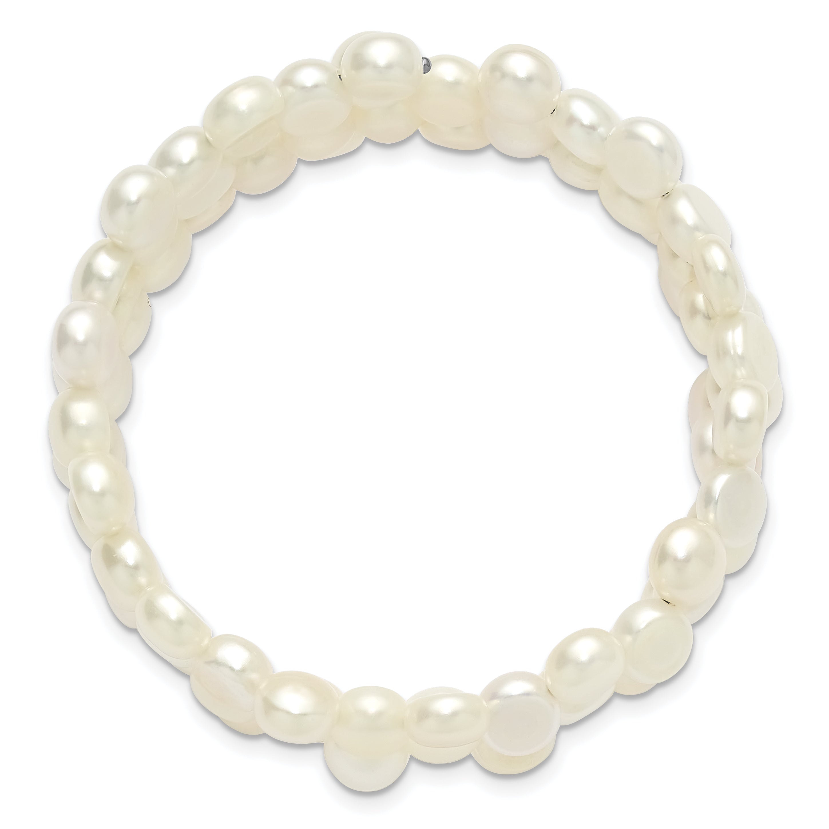 Sterling Silver Rhodium-plated 6-7mm Button White Freshwater Cultured Pearl Flexible Wrap Bracelet Secondary image