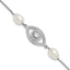 Sterling Silver Rhodium-plated 6-8mm Teardrop White Freshwater Cultured Pearl and CZ Evil Eye 7 inch with 1 inch Extender Bracelet