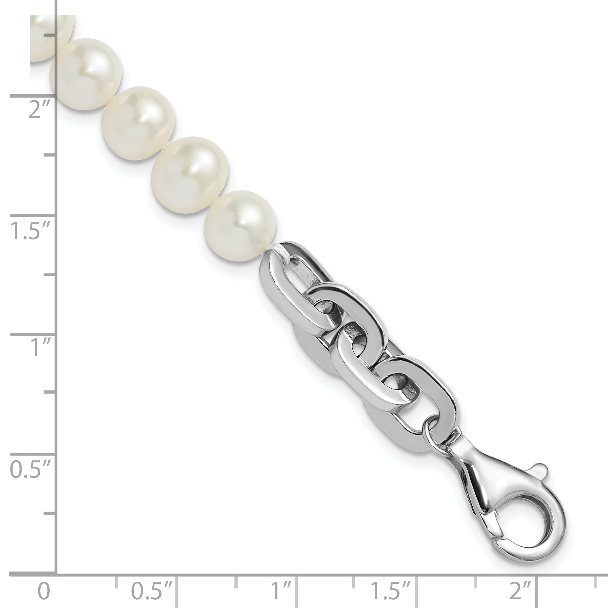 Sterling Silver Rhodium-plated 7-8mm Round White Freshwater Cultured Pearl and Link 8 inch Bracelet