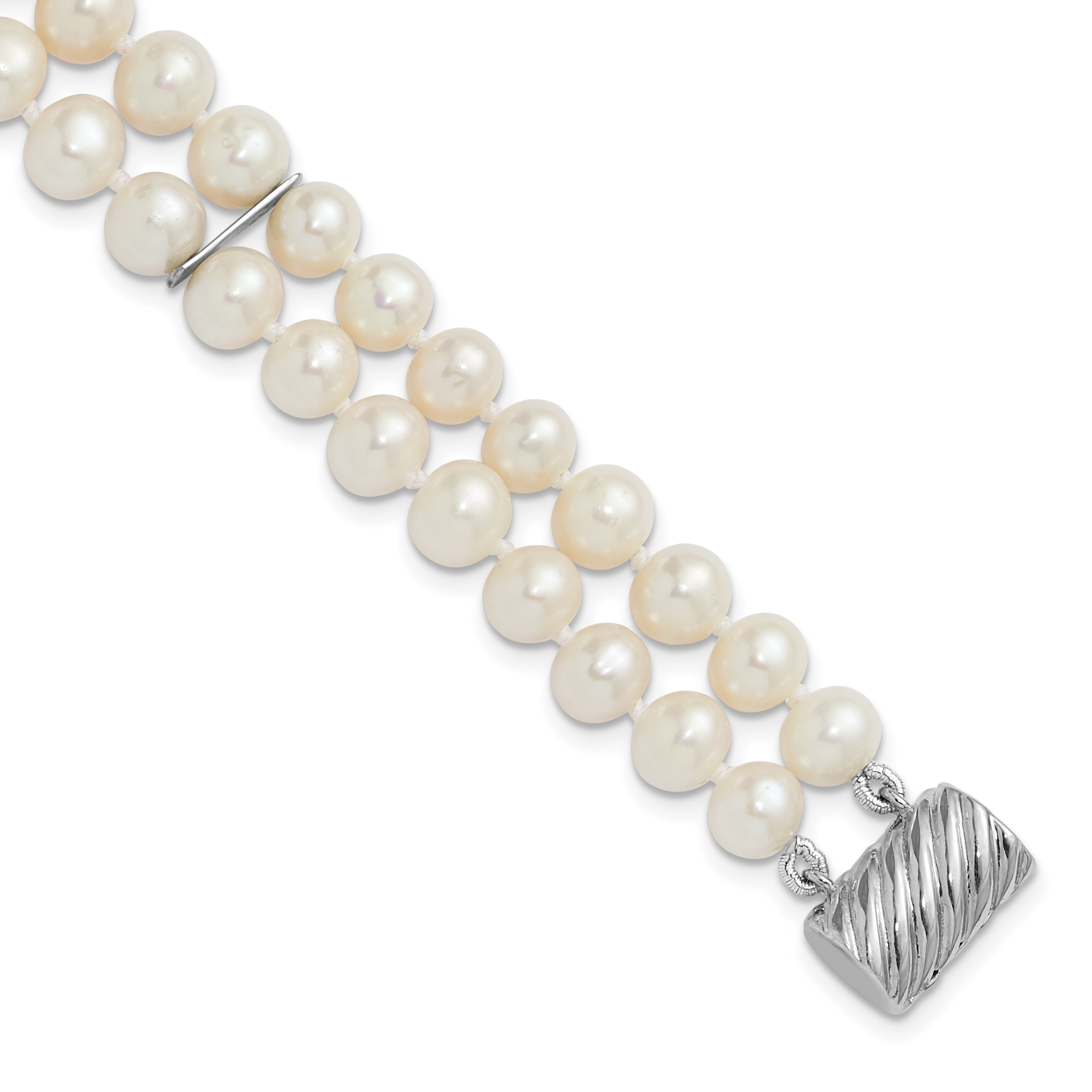 Sterling Silver Rhodium-plated 6-7mm Round White Freshwater Cultured Pearl 2-Strand 7 inch Bracelet Main image