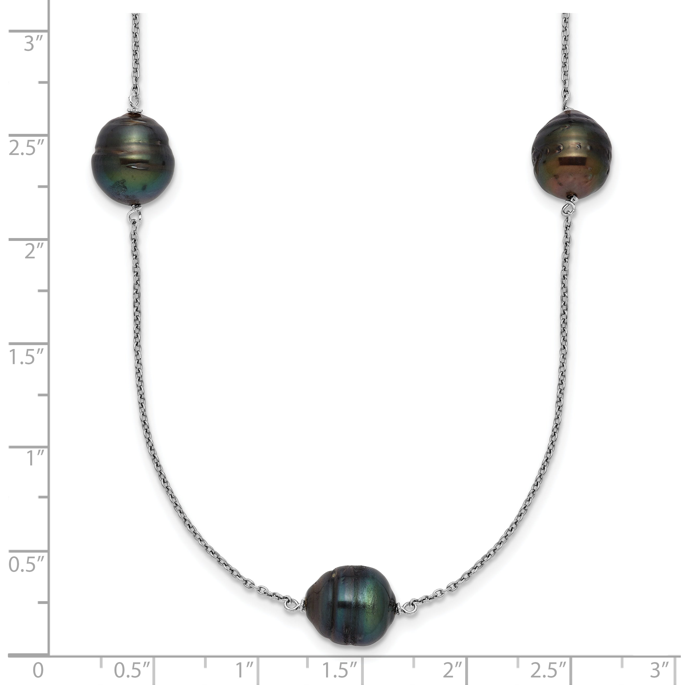 Sterling Silver Rhodium-plated 9-10mm Baroque Black Tahitian Saltwater Cultured Pearl 5-Station 18 inch Necklace