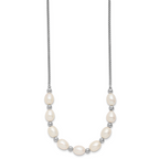 Sterling Silver Rhodium-plated Polished and Beaded 7-8mm Freshwater Cultured Rice Pearl 16 Inch with 2 Inch Extension Necklace