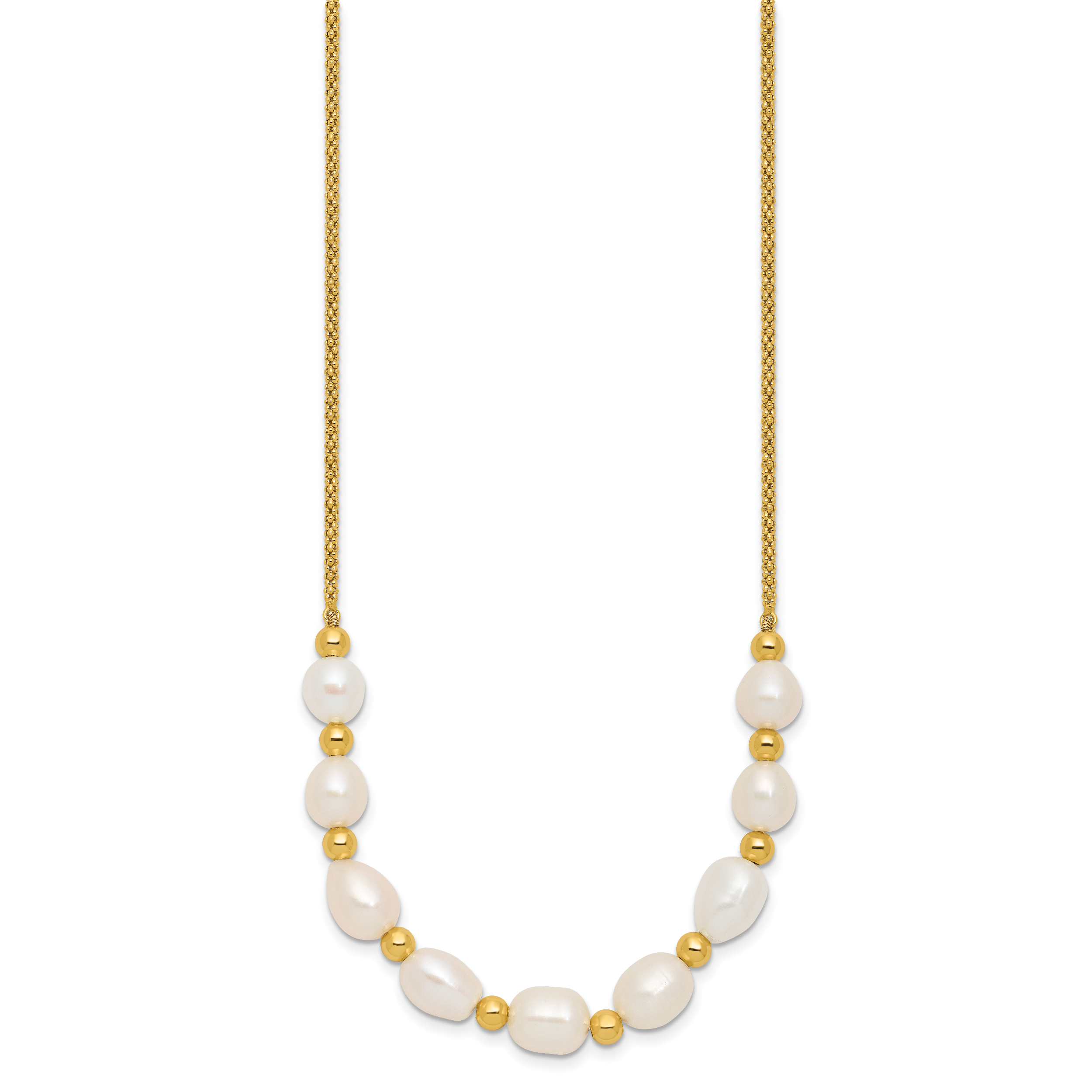 Sterling Silver Gold-tone Polished and Beaded 7-8mm Freshwater Cultured Rice Pearl 16 Inch with 2 Inch Extension Necklace Secondary image