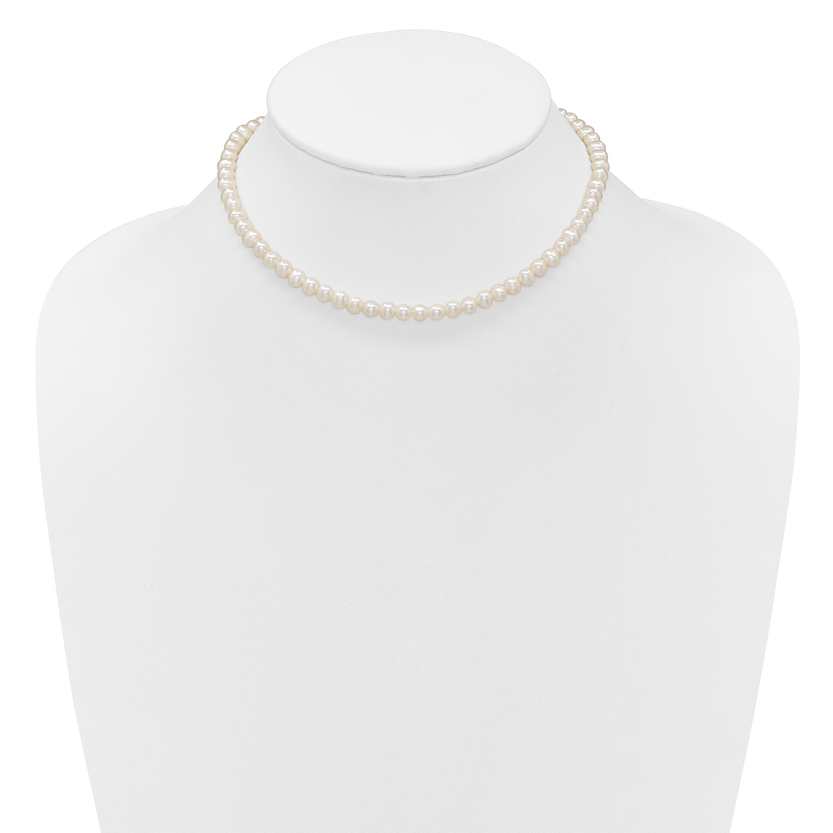 Sterling Silver Rhodium-plated 6-7mm Semi-Round White Freshwater Cultured Pearl 14 inch with 2 inch Extender Choker
