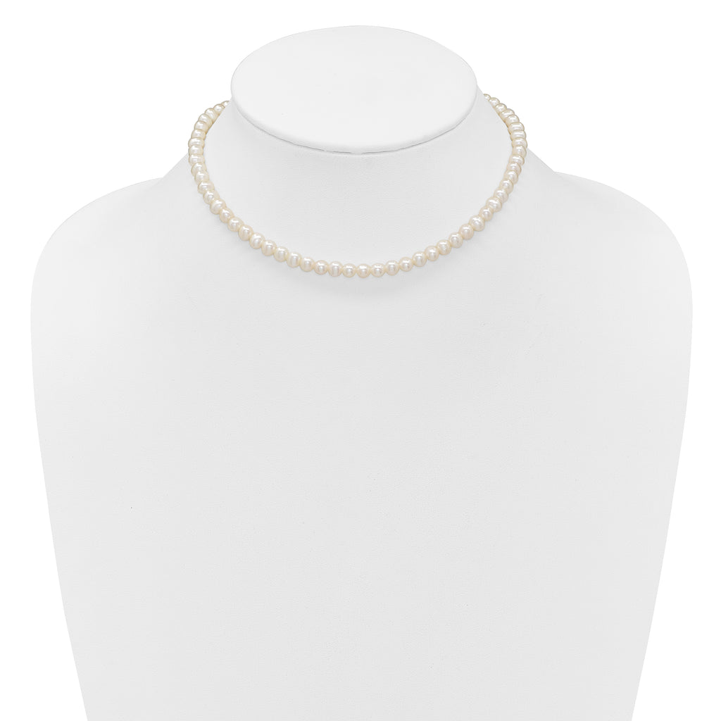 Sterling Silver Rhodium-plated 6-7mm Semi-Round White Freshwater Cultured Pearl 14 inch with 2 inch Extender Choker
