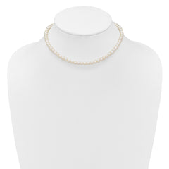 Sterling Silver Rhodium-plated 6-7mm Semi-Round White Freshwater Cultured Pearl 14 inch with 2 inch Extender Choker