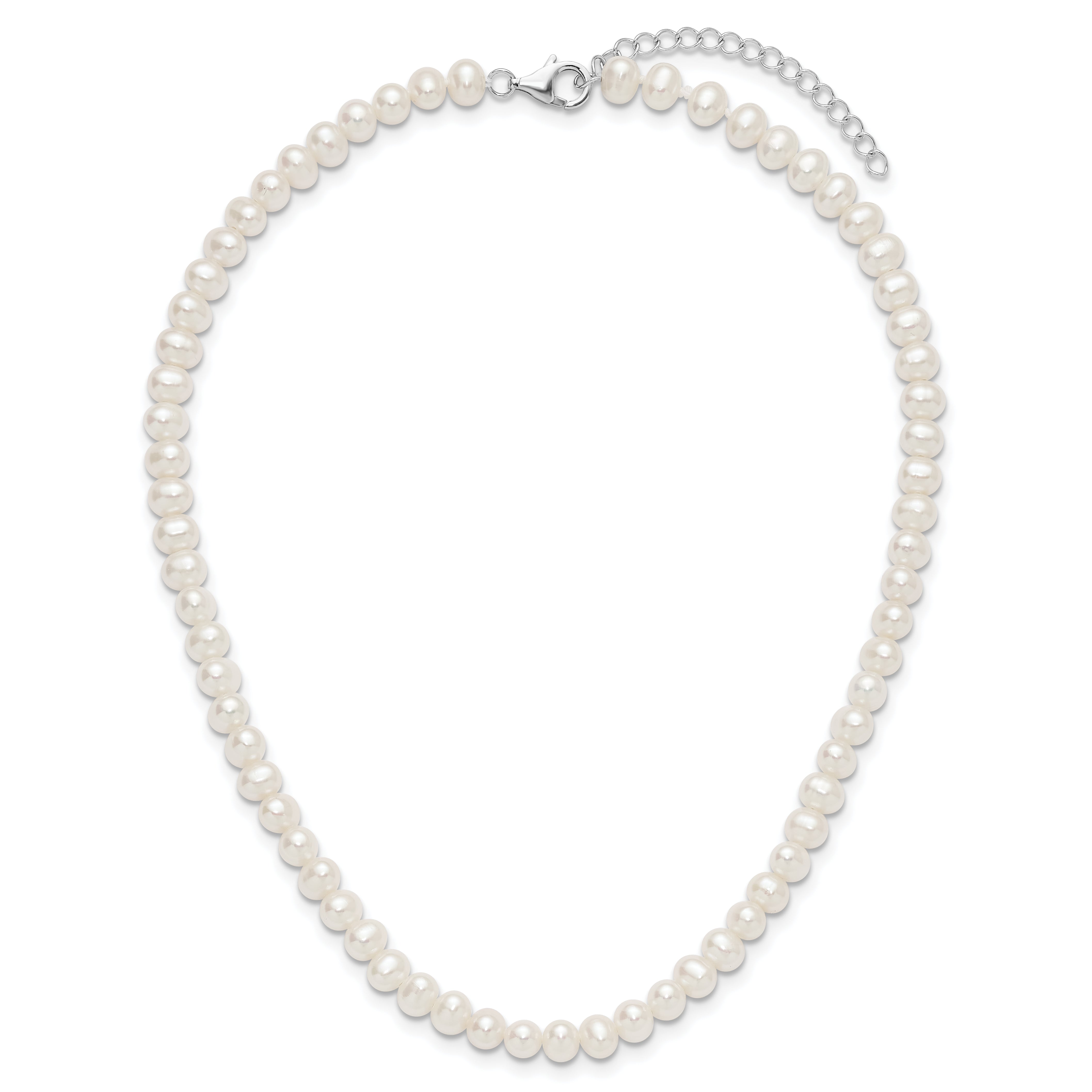 Sterling Silver Rhodium-plated 6-7mm Semi-Round White Freshwater Cultured Pearl 14 inch with 2 inch Extender Choker