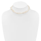 Sterling Silver Rhodium-plated 5-6mm Semi-Round White Freshwater Cultured Pearl 2-Strand 14 inch with 2 inch Extender Choker