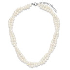 Sterling Silver Rhodium-plated 5-6mm Semi-Round White Freshwater Cultured Pearl 2-Strand 14 inch with 2 inch Extender Choker