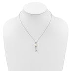 Sterling Silver Rhodium-plated 7-8mm Button White Freshwater Cultured Pearl and CZ Key 17 inch Necklace
