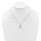 Sterling Silver Rhodium-plated 9-10mm Button White Freshwater Cultured Pearl and CZ Halo 17 inch Necklace