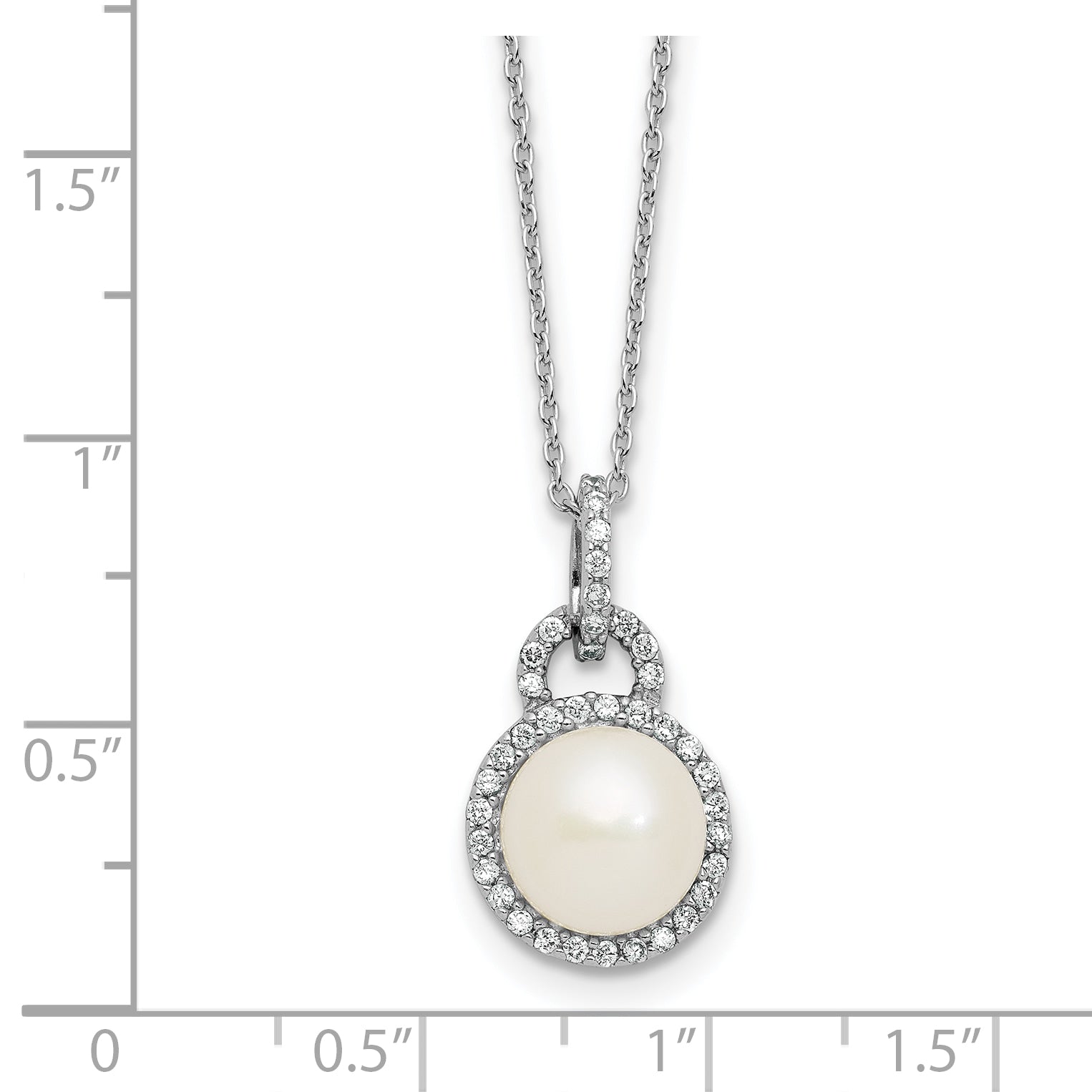 Sterling Silver Rhodium-plated 9-10mm Button White Freshwater Cultured Pearl and CZ Halo 17 inch Necklace
