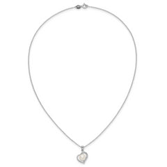 Sterling Silver Rhodium-plated 7-8mm Button White Freshwater Cultured Pearl and CZ Heart 17 inch Necklace
