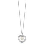 Sterling Silver Rhodium-plated 8-9mm Rice White Freshwater Cultured Pearl and CZ Open Heart 17 inch Necklace