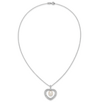 Sterling Silver Rhodium-plated 8-9mm Rice White Freshwater Cultured Pearl and CZ Open Heart 17 inch Necklace