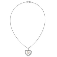 Sterling Silver Rhodium-plated 8-9mm Rice White Freshwater Cultured Pearl and CZ Open Heart 17 inch Necklace