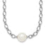 Sterling Silver Rhodium-plated 12-13mm Semi-Round White Freshwater Cultured Pearl Center and Open Link Cable Chain 18 inch Necklace