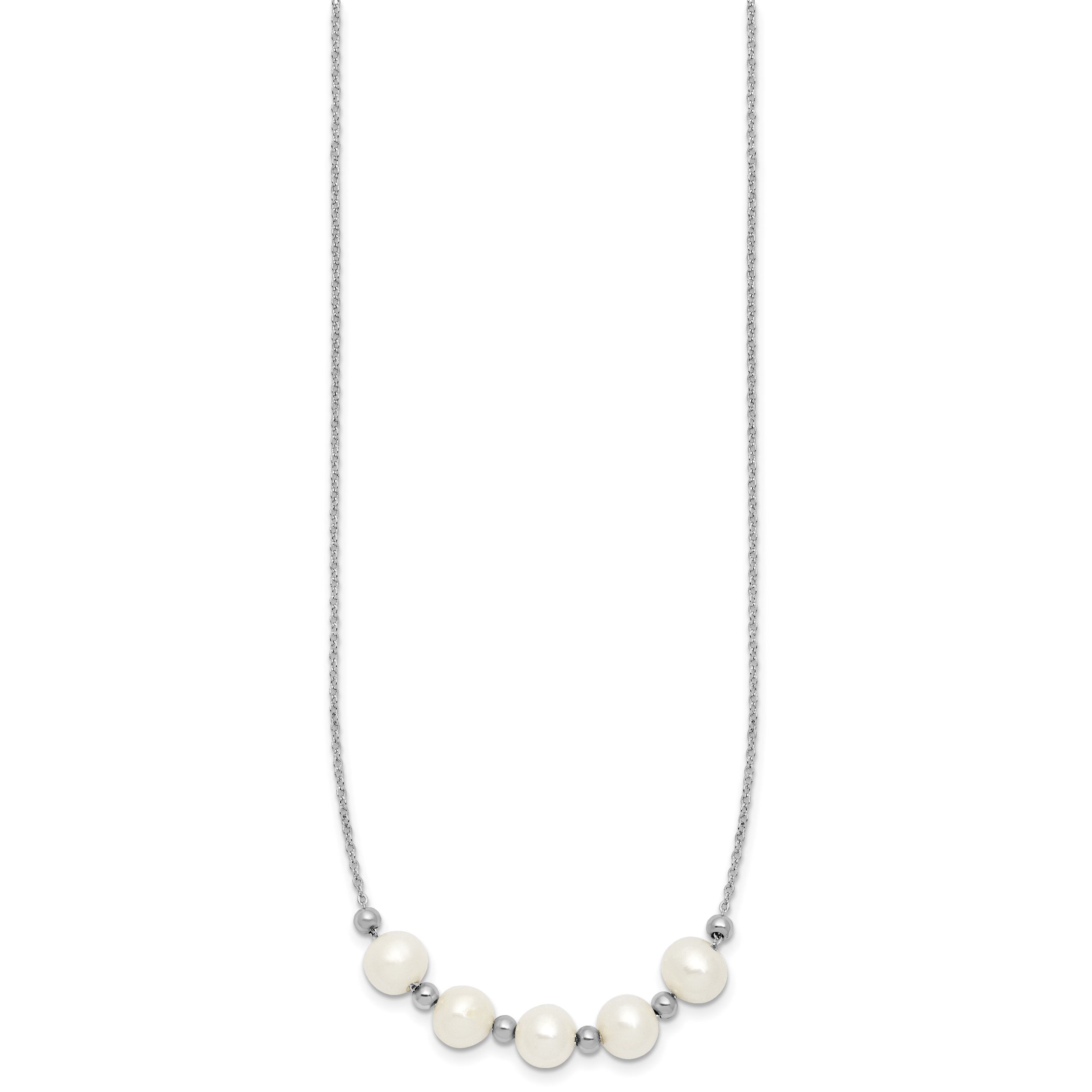 Sterling Silver Rhodium-plated 7-8mm Semi-Round White Freshwater Cultured Pearl and Beads 16 inch with 2 inch Extender Necklace Secondary image