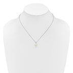 Sterling Silver Rhodium-plated 7-9mm Button White Freshwater Cultured Pearl and CZ 17 inch Necklace and Post Earring Set